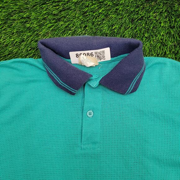 Vintage 90s LL-Bean Preppy Mesh Polo Shirt M/L 22x25 Blue USA - Picture 6 of 10